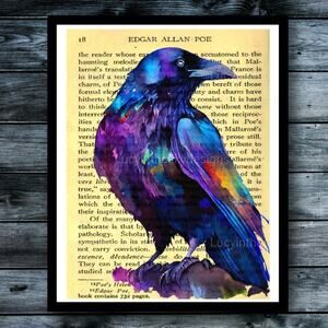 Edgar Allan Poe The Raven 2 Bright Watercolor Art Prints on Photo Paper